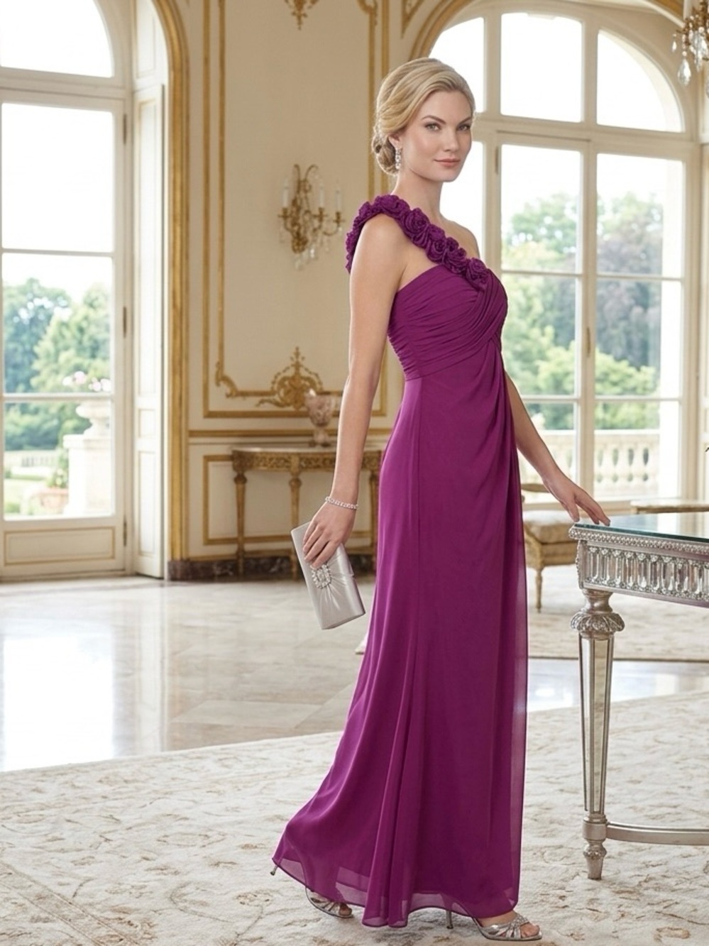 Cache Women's Strapless Pink Purple Maxi dress 2 Gown one shoulder Formal Prom